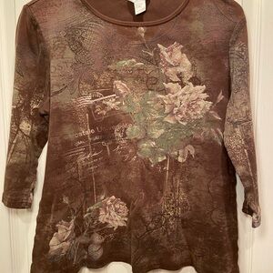 Christopher & Banks Brown Floral 3/4 Sleeve Top